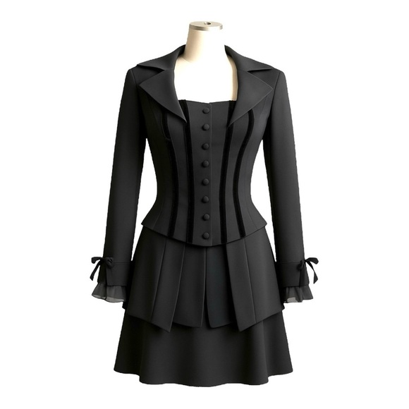 Caché Annie Reva Black Corset Jacket + Skirt Size 4 Steampunk Gothic Victorian - Picture 3 of 13